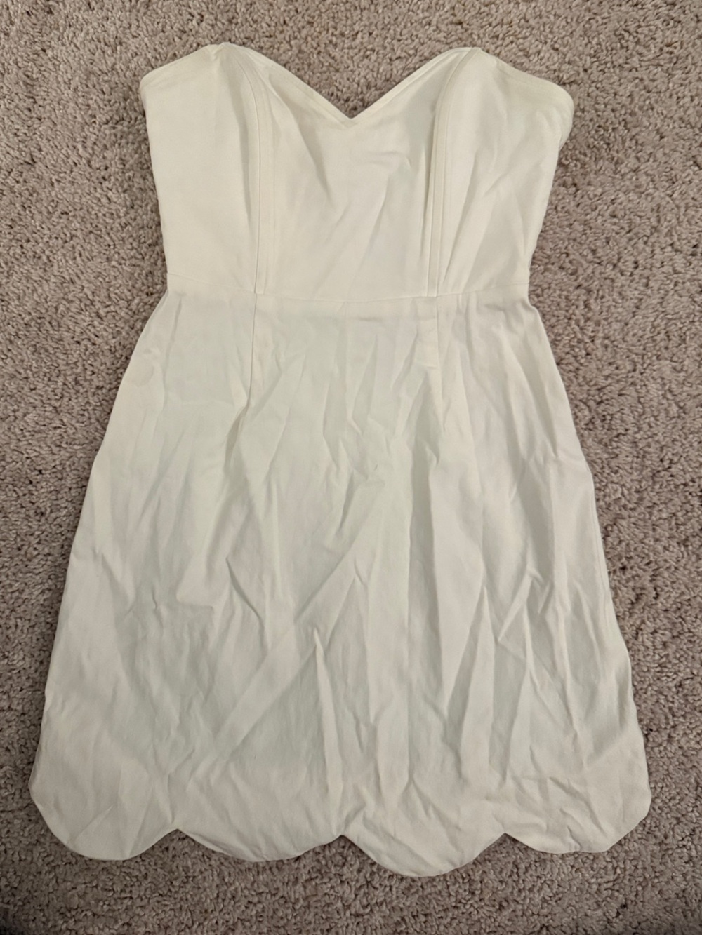 Nasty Gal Cream Strapless Sweetheart Scalloped Hem Dress